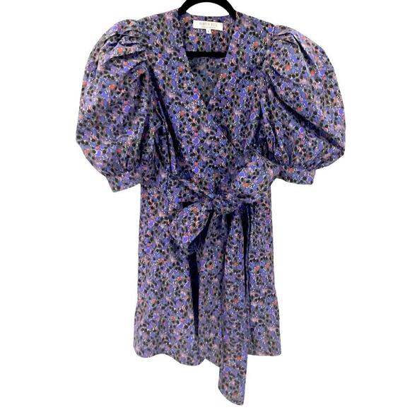 Hunter Bell The Hampton Dress In Geo Bloom Print Size Small Puff Shoulder Wrap - Picture 7 of 12